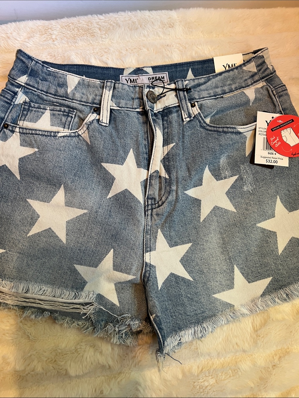 YMI White Star Print Blue Denim Cutoff Shorts